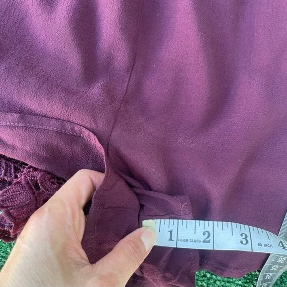 Burgundy Long Sleeve V-neck Romper with Crochet Details Size S - Picture 9 of 12